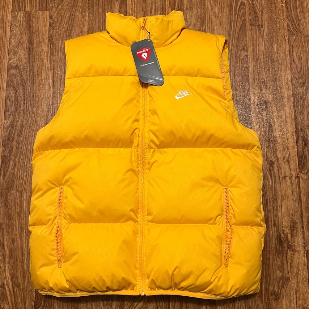 Nike Puffer Vest‎ Men Medium Yellow Primaloft Full Zip Sleeveless Jacket